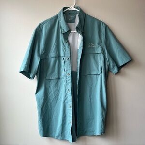 L.L. Bean Men's MEDIUM TALL Tropicwear Mineral Blue Button Down Short Sleeve Top